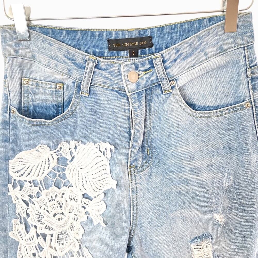 The Vintage Shop Lace Applique Distressed Jeans Sz S - Picture 5 of 8